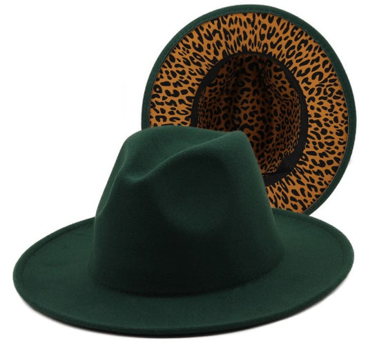 Dark Green Fedora w/ Leopard Bottom