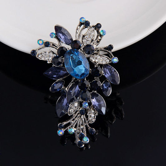 Dark Blue Fashion Flower with Rhinestones