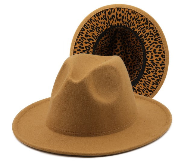 Tan Solid Fedora w/Leopard Bottom