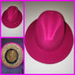 Pink solid Fedora w/Leopard Print