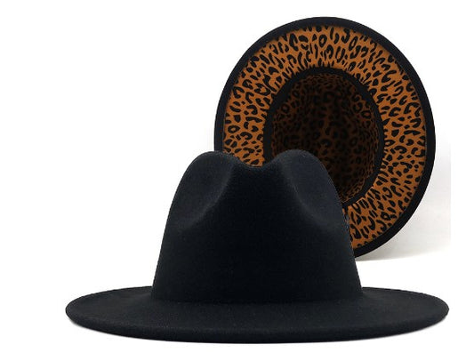 Black Fedora w/Leopard Lined Print