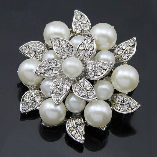 Small Silver Pearl Diamond Flower