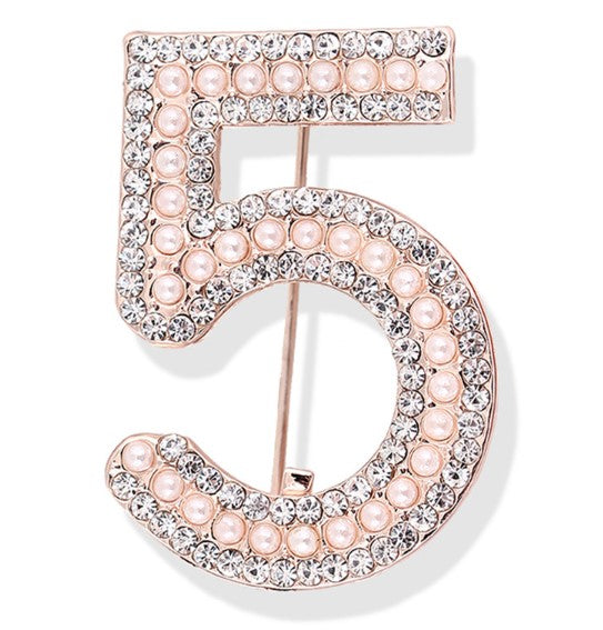 Luxury Number 5 Silver Brooch