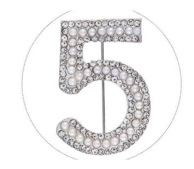 Luxury Number 5 Silver Brooch