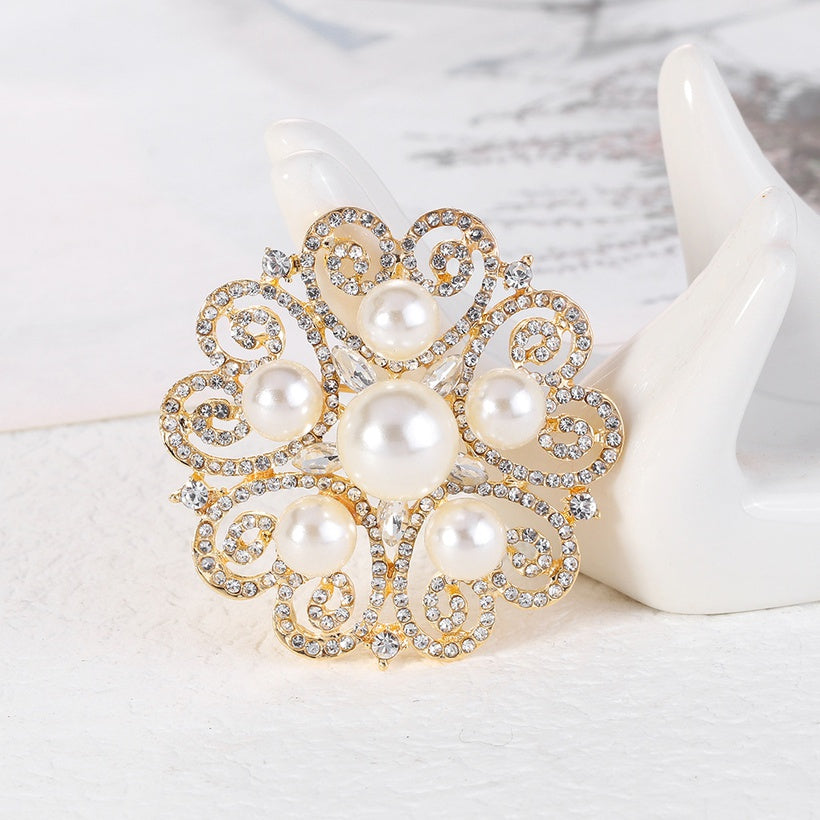 Gold Diamond & Pearl Brooch