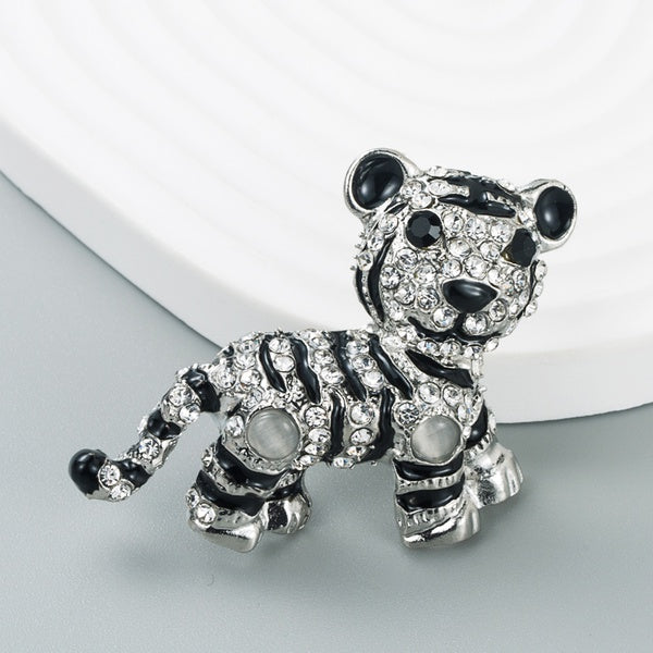 Tiger Three Dimensional Metal/Diamond Studded