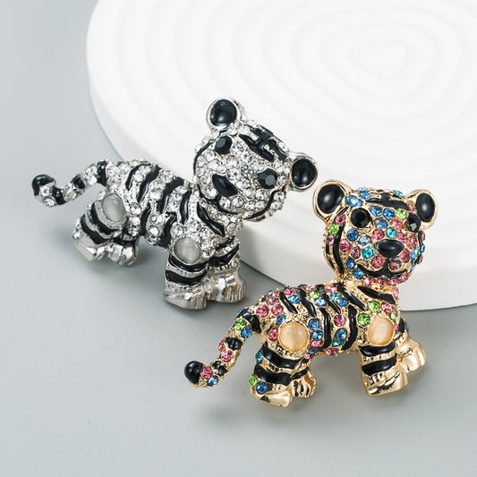 Tiger Three Dimensional Metal/Diamond Studded